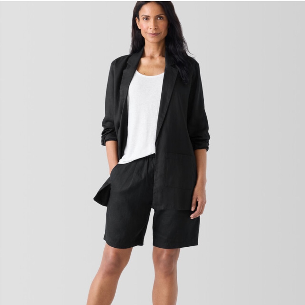 Eileen Fisher Organic Linen Long Blazer Black XL - Picture 2 of 13
